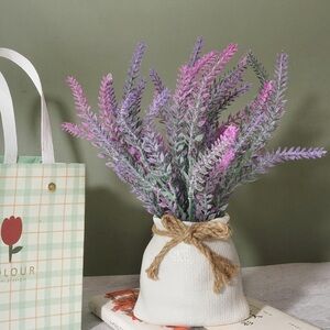 Lavender Faux Floral Arrangement in White Vase